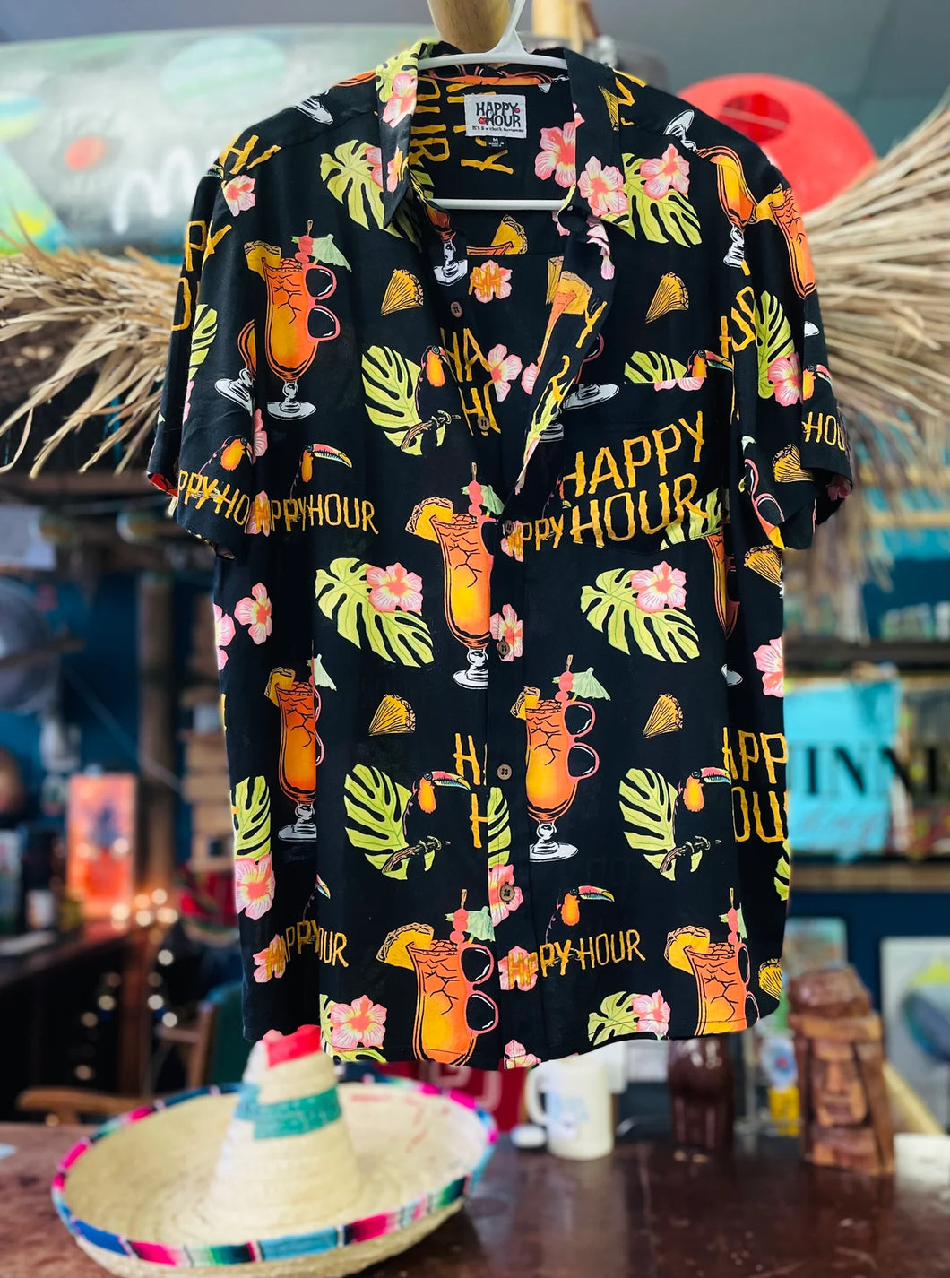 HAPPY HOUR BUTTON UP Tiki ROOM